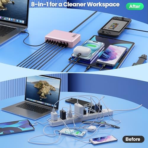 USB C Charger 300W USB C Charger Block, 8-Ports GaN IV Fast Charging Station Hub,PD 100W Laptop Charger Adapter,for MacBook Pro/Air/iPad/iPhone16/15/14/Apple Watch/DELL/Samsung for Home Office - Image 7
