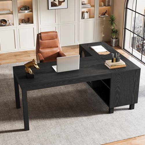 Tribesigns 59-Inch L-Shaped Desk with Storage Cabinet & Open Shelves - Image 3