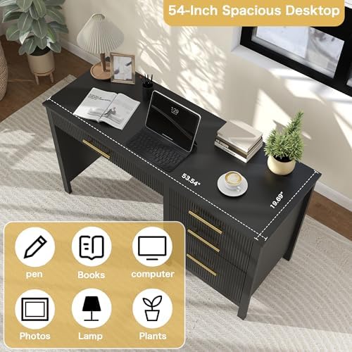 Executive Desk with Drawers: 54" Black Home Office Desks with File Drawer - Image 6