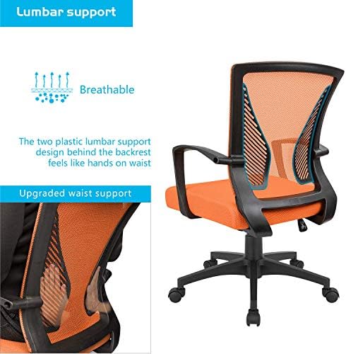Furmax Office Chair Ergonomic Computer Desk Mesh Chair Mid Back Swivel Lumbar Support with Armrest (1, Orange) - Image 4