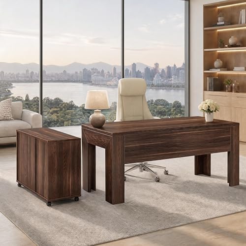 Tribesigns L Shaped Executive Office Desk with Drawers,Walnut - Image 5