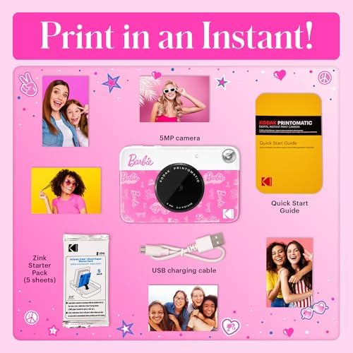 Barbie x Kodak Printomatic Full-Color Instant Print Digital Camera – 5MP Portable Barbie Camera Prints Colorful 2x3” Sticky-Back Photos – Signature Style - Image 3