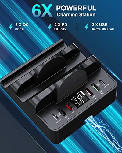 Wireless Charging Station with 6 USB Ports, 8 in 1 15W Dual Wireless Charger Station, 2 QC/2 PD USB Fast Charging Station, 80W Phone Charger for iPhone14/13/12/11/X/Samsung/Android/iWatch - Image 4