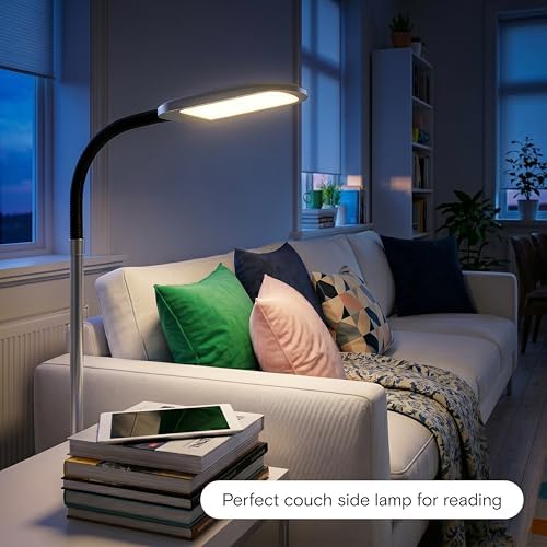 Brightech Litespan Slim LED Floor Reading Lamp with Adjustable Gooseneck for Living Rooms & Offices, Dimmable Standing Lamp for Bedroom - Silver - Image 6