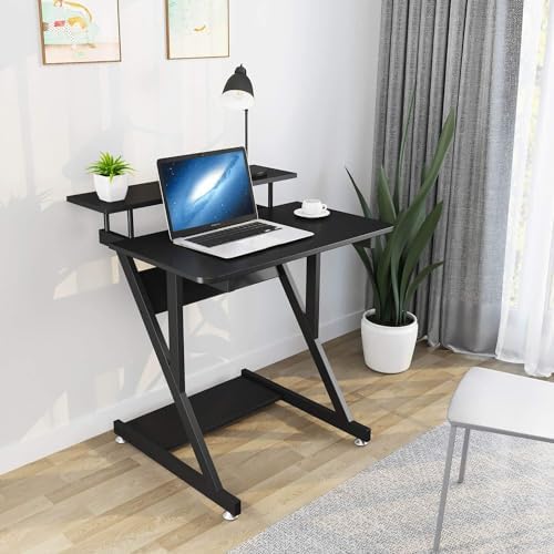 Dripex Computer Desk for Small Spaces, 27.5 inch Small Computer Desk, 3 Tier Compact Desk with Monitor Shelf and Bottom Storage Shelves, Space Saving Desk, Black - Image 2