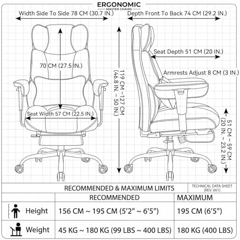 Efomao Executive Office Chair 400lbs, Black Big and Tall Desk Chair - Image 3
