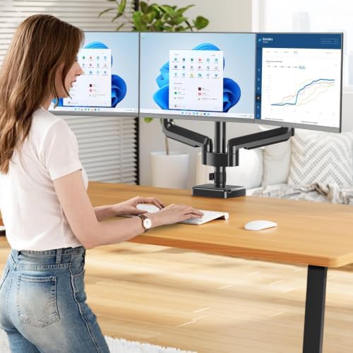 MOUNT PRO Triple Monitor Mount for 13-27 inch Screens, 3 Monitor Desk Mount, Height Adjustable Triple Display Stand, Full Motion Three Computer Arm Hold up to 17.6lbs Each, VESA 75x75, 100x100 - Image 2