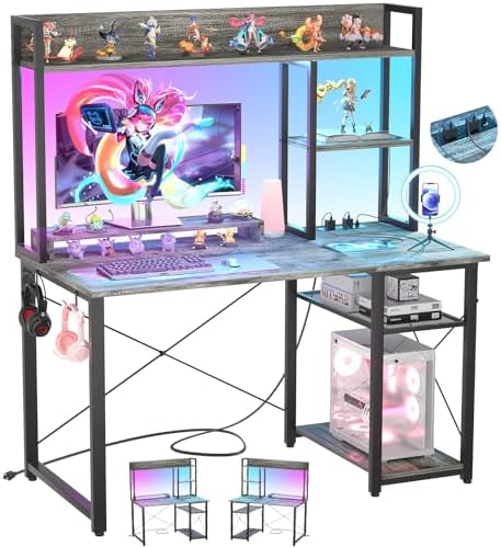Cyclysio 39'' Gaming Desk with Hutch and Reversible Storage Shelves, Grey by Cyclysio