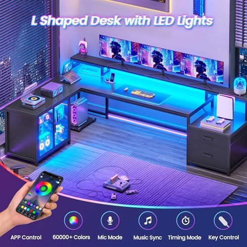 SEDETA 78.7” Large L Shaped Gaming Desk with Drawers, LED Light - Image 4