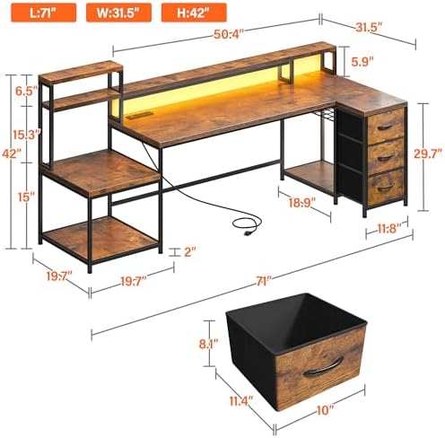 EnHomee71 L Shaped Computer Desk with Drawers,Printer Shelf for Home Office - Image 2