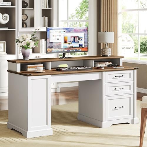 RALGEND 55'' Farmhouse Desk with Drawers, Office Desk Set of 2 - Image 4