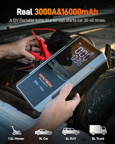 WOLFBOX MF50 Electric Air Duster-110000RPM Super Power Cordless Air Duster and WOLFBOX 3000A Jump Starter with Air Compressor, 16000mAh&160PSI Portable Car Battery Jump Starter - Image 3