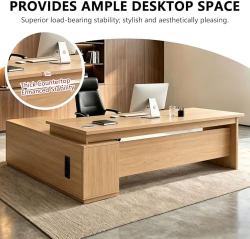 L Shaped Executive Desk with Drawers, Large Wood Workstation, Modern Executive Office Furniture for Home Office and Business Workspace, Multiple Sizes & Colors - Image 5