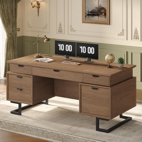 63" W x 27.6" D Executive Desk with 2 Cabinets & Power Outlet by Unknown