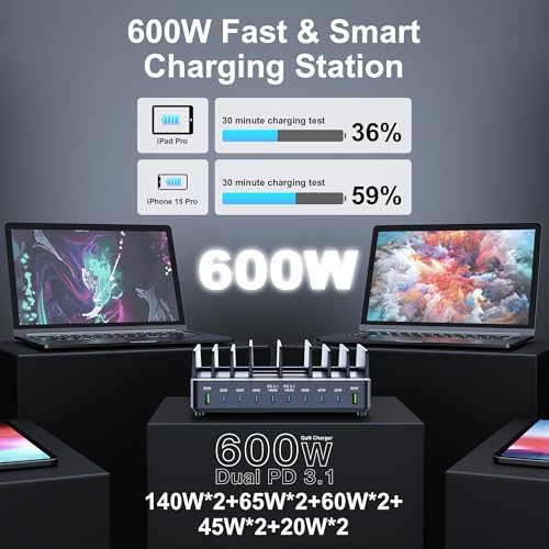 600W USB C Charging Station with Charging Stand (Black) - Image 5