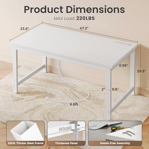 Huuger 48 x 24 inch Desk with Power Outlets & 0.95 Inch Thicker Desktop - Image 2