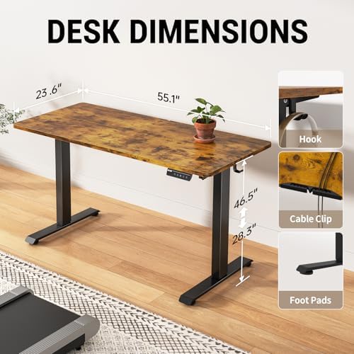 Veken 55" Super Large Standing Desk, Electric Height Adjustable, Brown - Image 3
