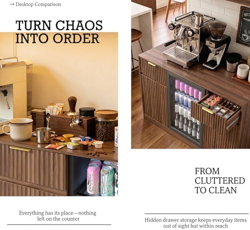 Mini Fridge Cabinet, Coffee Bar Cabinet with Fridge Space, Walnut - Image 5