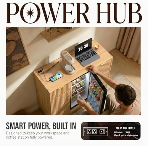 Mini Fridge Cabinet, Coffee Bar Cabinet with Fridge Space, Oak - Image 4