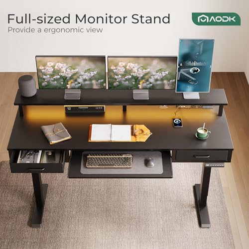 AODK 63 Inch Electric Standing Desk with Drawers & Keyboard Tray, Black - Image 5