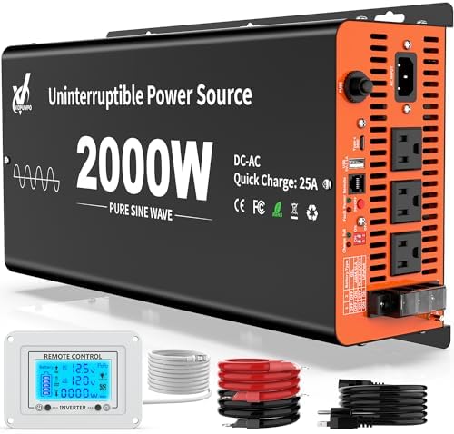 2000 Watt Sump Pump Battery Backup System, Pure Sine Wave Output, Professional Backup System in The Event of a Power Outage, Remote Controller with LCD Screen, Automatic Grid and Battery by Unknown