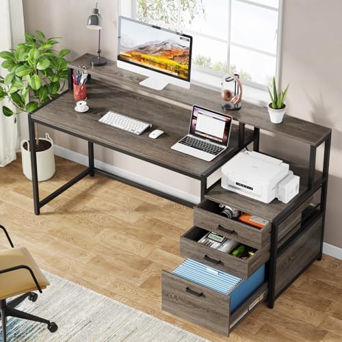 Tribesigns 63 Inch Computer Desk with File Drawer Cabinet, Home Office Desk - Image 4