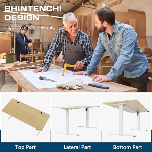 Shintenchi Standing Desk, 71x31 Inch Height Adjustable Electric Sit Stand up Desk, Ergonomic Rising Computer Table, Modern Lift Gaming Desk Workstation for Home Office, Walnut and White - Image 5