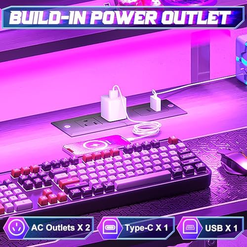 X-cosrack 33.5" Small Gaming Desk with LED Lights & Power Outlets, Compact Computer Desk with Monitor Stand & CPU Stand, Gamer Table with Storage Drawer, Side Hooks for Home Office, Bedroom, Black - Image 5
