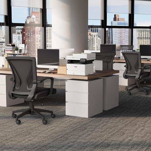 Furmax Office Chair Ergonomic Computer Desk Mesh Chair Mid Back Swivel Lumbar Support with Armrest (2, Black) - Image 2