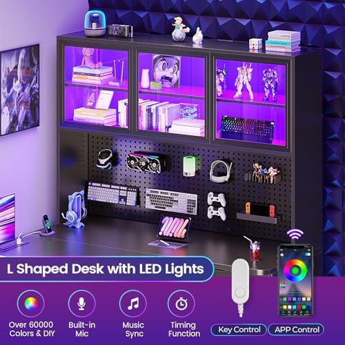 SEDETA L Shaped Corner Gaming Desk with 3 Wood Drawer and Large Bookshelf - Image 5