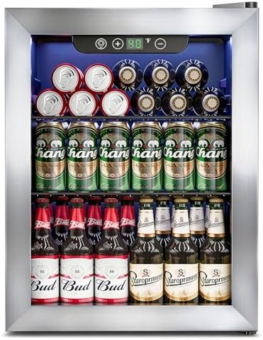 Feelfunn 68 Can Beverage Refrigerator, 1.7CuFt Mini Fridge with Glass Door by Feelfunn