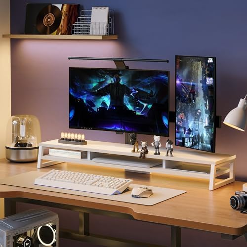 Fenge Dual Monitor Riser for Desk, Open Shelf with 3 Storage Compartments - Image 2