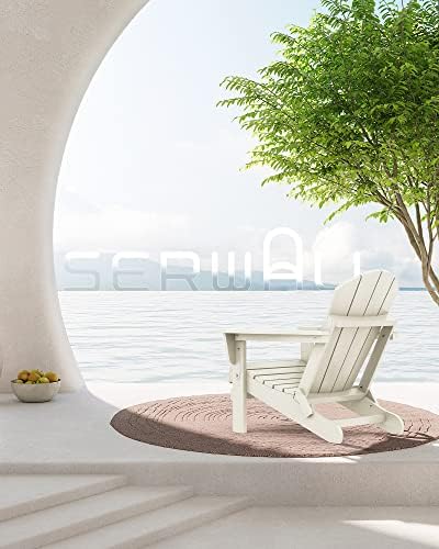 SERWALL Folding Adirondack Chair Set of 2 with Cup Holder, Fire Pit - White - Image 2