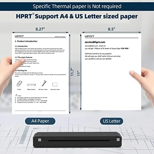 HPRT MT800 Portable Printer Wireless for Travel Bluetooth Android iPhones Laptops Printing with Case (MT800-Black) (Renewed) - Image 2