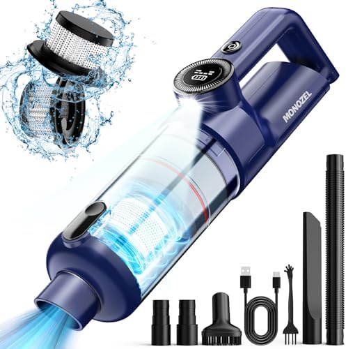MONOZEL Handheld Vacuum Cordless - Car Vacuum Cleaner with Brushless Motor, 15kPa Powerful Suction Vacuum with LED Light, Type C Port, 2 Fliters, Portable Hand Vacuum for Home, Pet and Car by Sodilly