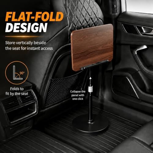 Large Adjustable Car Desk with Premium Solid Wood Tabletop, Tilt & 360° Swivel Portable Workstation, Height Adjustable Mobile Car Desk for RV, Home Office, Reading, Gaming and Writing - Image 5