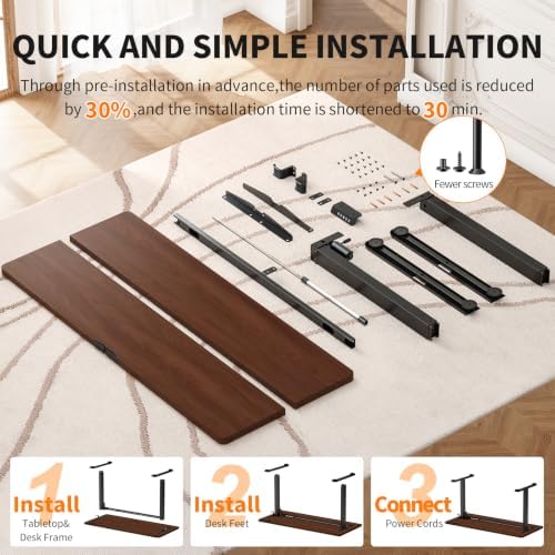 Veken 47.2 Inch Large Electric Standing Desk, Gaming Table, Walnut - Image 4