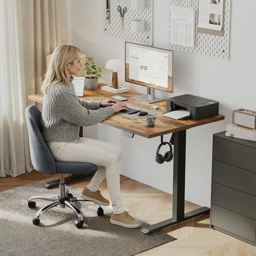 Klicelor 55 Inch Large Electric Standing Desk, Height Adjustable Office Desk, Sit Stand Up Computer Gaming Desk with Memory Preset, Two-Piece Desktop, Rustic Brown - Image 2