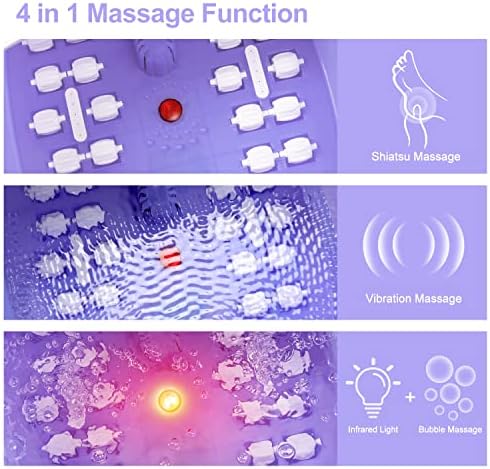 Foot Spa Bath Massager with Heat Bubbles and Vibration Massage and Jets, 16 OZ Calming Lavender Foot Soak with Epsom Salt, Foot Soaker with Red Light, 22 Massage Rollers, Adjustable Temp - Purple - Image 4