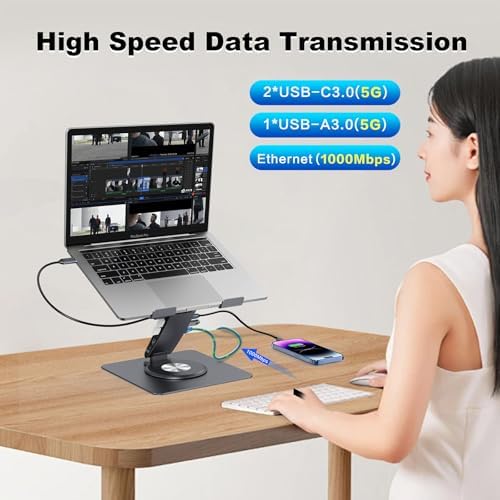 Laptop Docking Station for MacBook Pro/Air/Dell/HP/Surface HC 11-in-1 USB C Hub 360°Rotatable Laptop Stand with USB Hub 4K HDMI USB 3.0 PD100W 3.5mm Audio Jack RJ 45 TF/SD Reader Universal Laptop Dock - Image 4