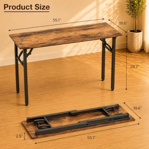 Folding Table Computer Desk - 55.1" No Assembly Folding Desk Design and Foldable Office Desk, Small Desk for Bedroom, Compact Storage Portable Use for Dorm and RV Small Space, Rustic Brown - Image 3