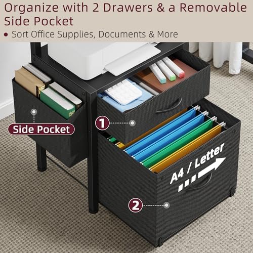 HIGDBFE File Cabinet with 2 Fabric Drawers and Printer Stand, Black - Image 4