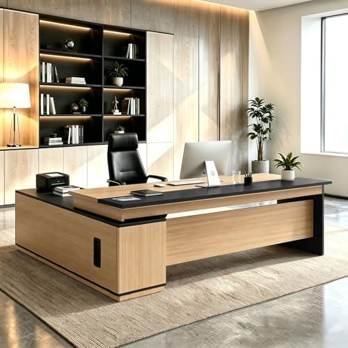 L Shaped Executive Desk with Drawers, Large Wood Workstation, Modern Executive Office Furniture for Home Office and Business Workspace, Multiple Sizes & Colors by Unknown