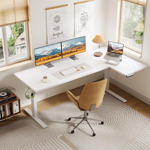OffiGo 63 Inch Reversible L Shaped Electric Standing Desk, White - Image 2