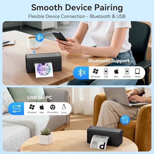 Bluetooth Thermal Shipping Label Printer, Wireless 4x6 Shipping Label Printer, Compatible with Android, iPhone, Mac & Windows, Widely Used for, Amazon, Shopify, Etsy, USPS(Black) - Image 2