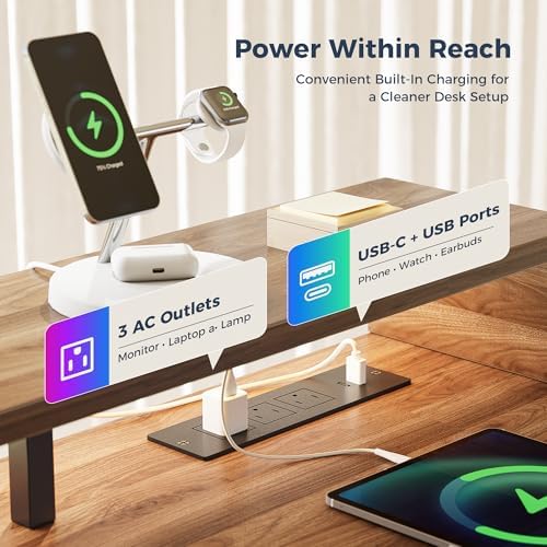 Klicelor Electric Standing Desk with Shelf, 55 Inch Height Adjustable Desk with Power Outlets & LED, Sit Stand Up Table with Monitor Stand, Computer Workstation for Home Office, Dark Walnut - Image 5