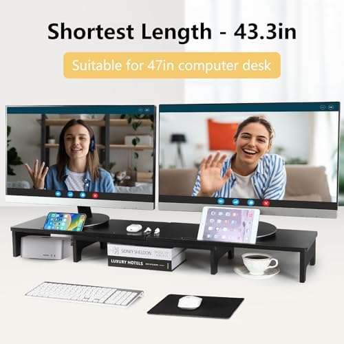 Nnewvante Bamboo Monitor Stand Riser, 60 inch Upgrade Height Large TV Riser - Image 3