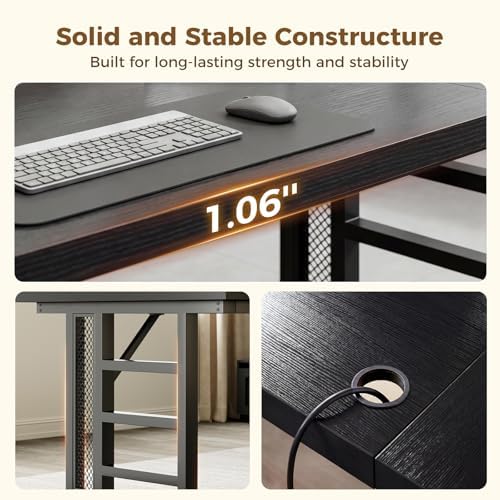 OffiGo 78 Inch Executive Computer Desk with Outlets, Black - Image 6