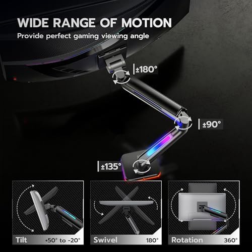 ARES WING Ultrawide Monitor arm with RGB for 17-49 Inch Screen, Black - Image 2