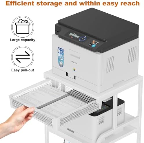 EasyCom Large Printer Stand with Drawer, 3-Tier Industrial Rolling Cart - Image 3
